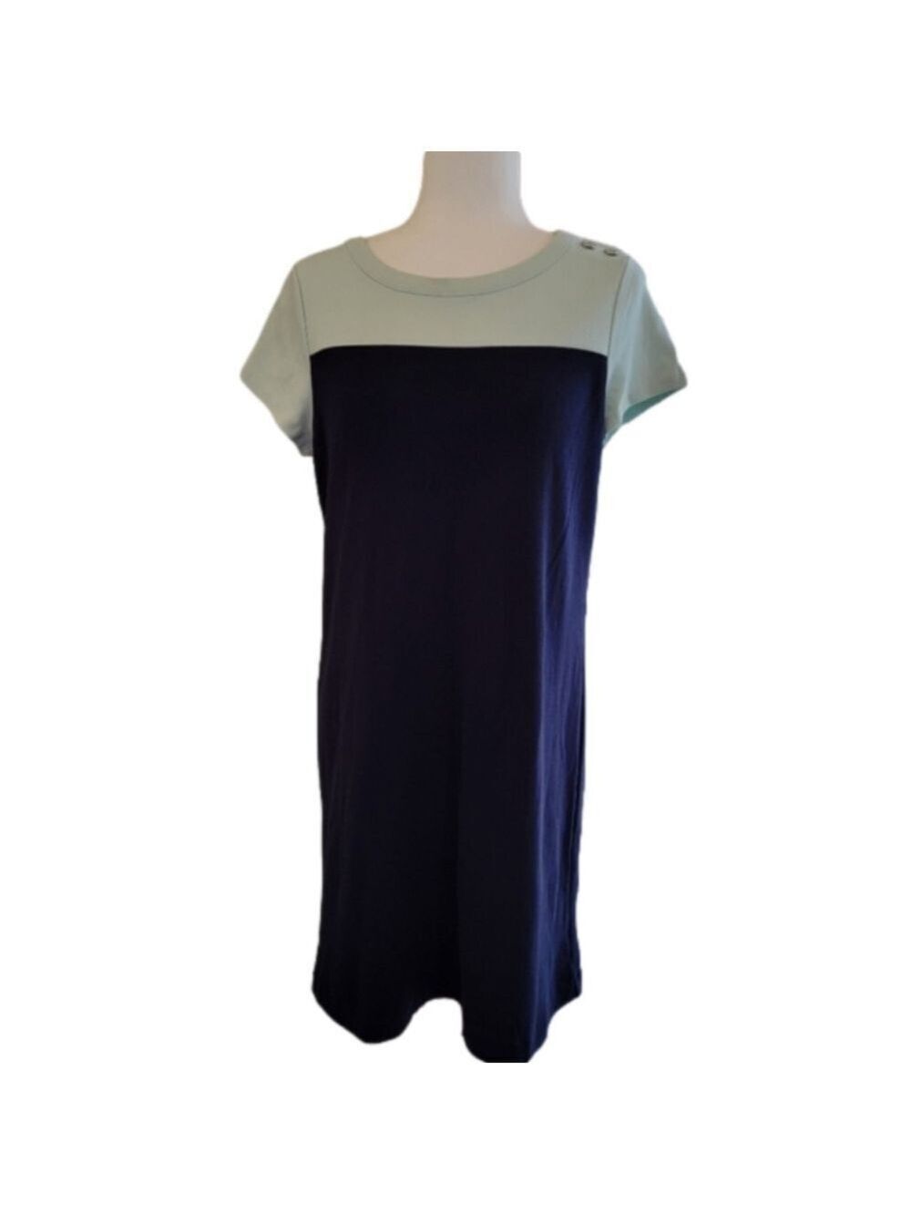 Talbots 100% Cotton Color Block T-Shirt Mini Dress Size Medium Petite NWT